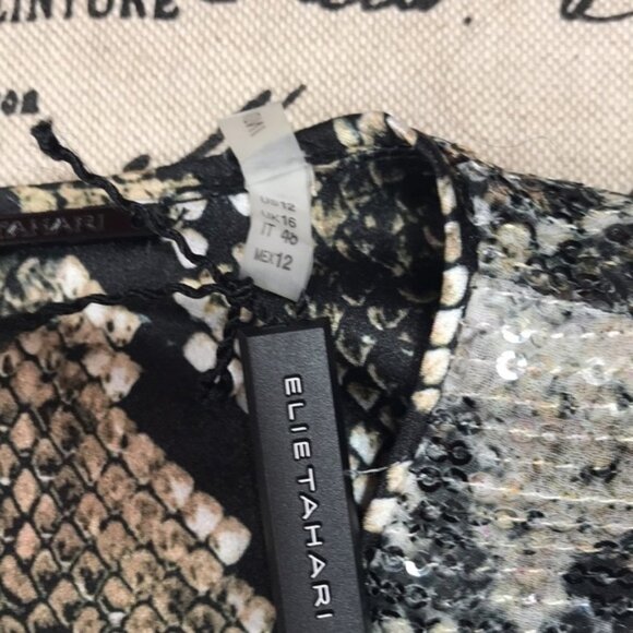 Elie Tahari Elissa Sequin Python-Print Dress - Picture 8 of 10